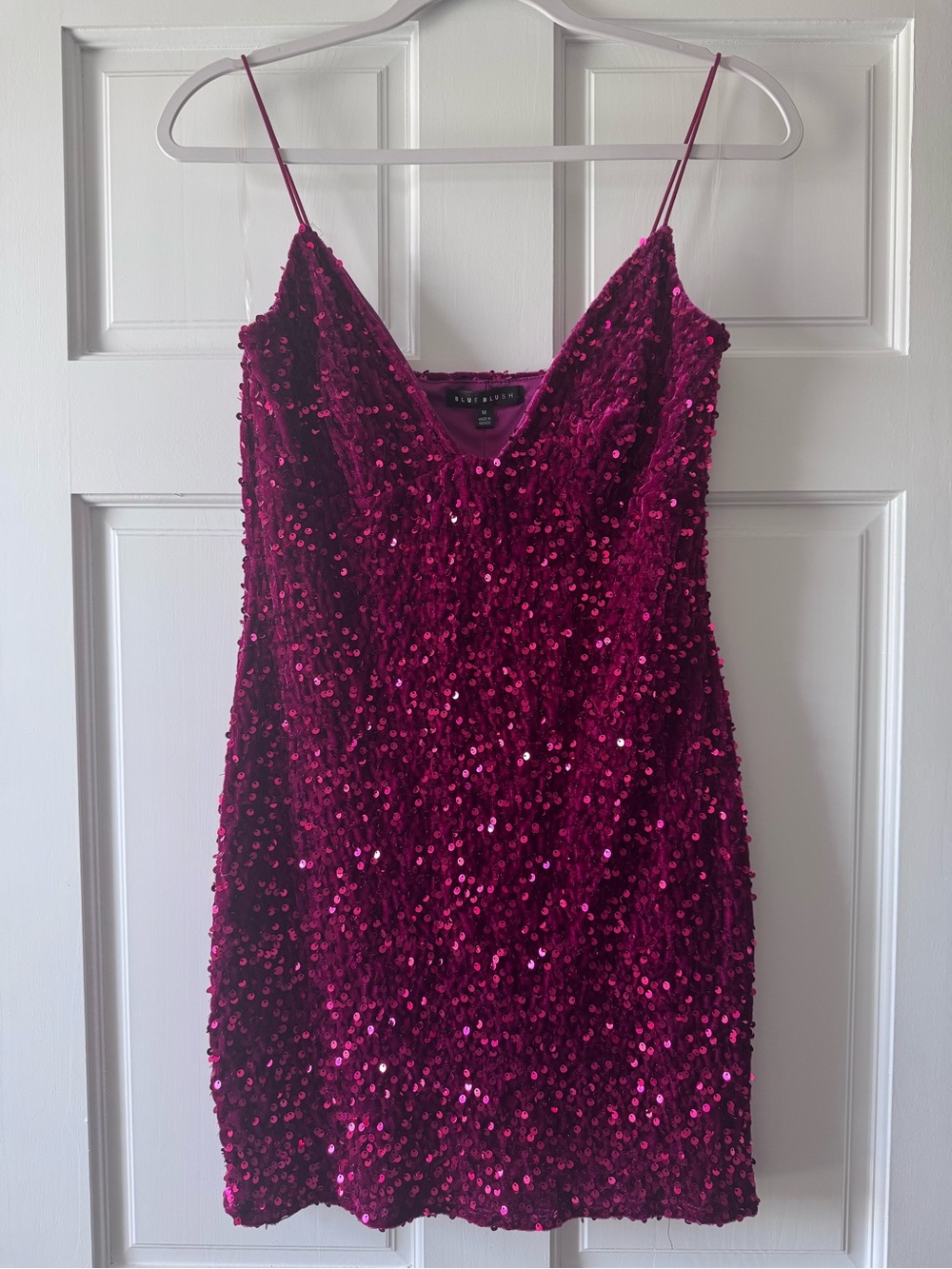 Blue Blush Fuchsia Sequin Mini Slip Dress.